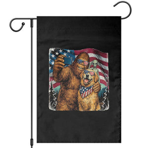 Funny Patriotic Bigfoot Golden Retriever Selfie Squad Garden Flag TS12 Black Print Your Wear