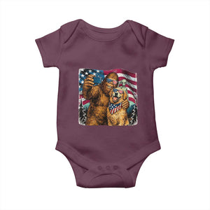 Funny Patriotic Bigfoot Golden Retriever Selfie Squad Baby Onesie TS12 Maroon Print Your Wear