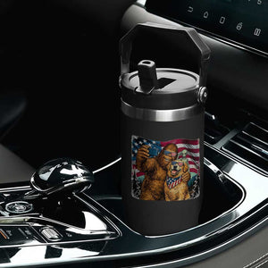 Funny Patriotic Bigfoot Golden Retriever Selfie Squad Flip Straw Tumbler