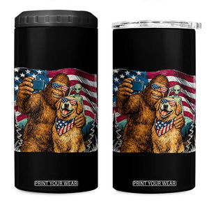 Funny Patriotic Bigfoot Golden Retriever Selfie Squad 4 in 1 Can Cooler Tumbler
