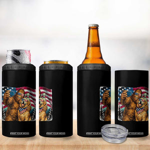 Funny Patriotic Bigfoot Golden Retriever Selfie Squad 4 in 1 Can Cooler Tumbler