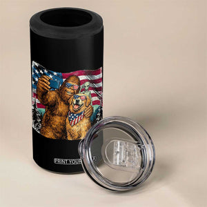 Funny Patriotic Bigfoot Golden Retriever Selfie Squad 4 in 1 Can Cooler Tumbler