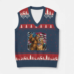 Funny Patriotic Bigfoot Golden Retriever Selfie Squad V-Neck Knit Sweater Vest TS12 Navy Red Print Your Wear