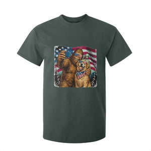 Funny Patriotic Bigfoot Golden Retriever Selfie Squad T Shirt For Kid TS12 Dark Forest Green Print Your Wear