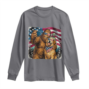 Funny Patriotic Bigfoot Golden Retriever Selfie Squad Long Sleeve Shirt TS12 Charcoal Print Your Wear