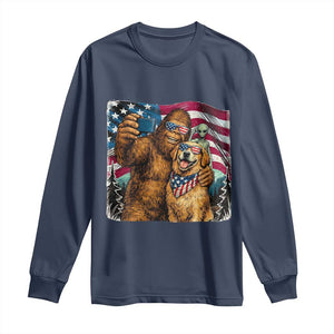 Funny Patriotic Bigfoot Golden Retriever Selfie Squad Long Sleeve Shirt TS12 Navy Print Your Wear