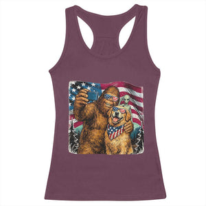 Funny Patriotic Bigfoot Golden Retriever Selfie Squad Racerback Tank Top TS12 Maroon Print Your Wear