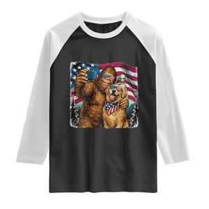 Funny Patriotic Bigfoot Golden Retriever Selfie Squad Raglan Shirt TS12 Black White Print Your Wear
