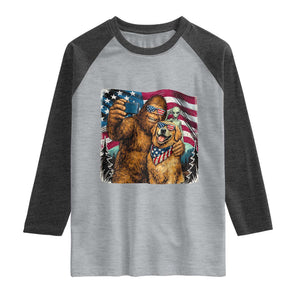 Funny Patriotic Bigfoot Golden Retriever Selfie Squad Raglan Shirt TS12 Heather Gray Heather Charcoal Print Your Wear