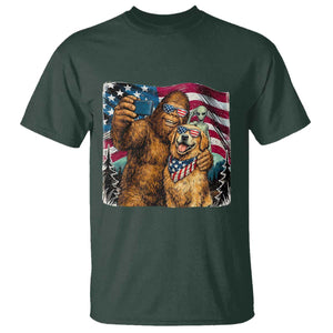 Funny Patriotic Bigfoot Golden Retriever Selfie Squad T Shirt TS12 Dark Forest Green Print Your Wear
