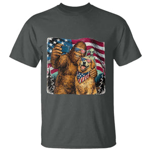 Funny Patriotic Bigfoot Golden Retriever Selfie Squad T Shirt TS12 Dark Heather Print Your Wear