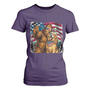 Funny Patriotic Bigfoot Golden Retriever Selfie Squad T Shirt For Women TS12 Purple Print Your Wear