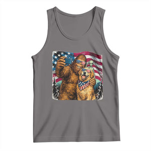Funny Patriotic Bigfoot Golden Retriever Selfie Squad Tank Top TS12 Deep Heather Print Your Wear