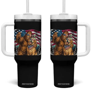 Funny Patriotic Bigfoot Golden Retriever Selfie Squad Tumbler With Handle