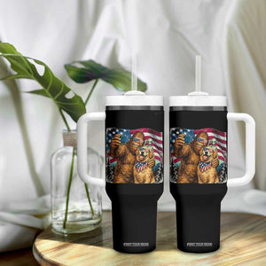 Funny Patriotic Bigfoot Golden Retriever Selfie Squad Tumbler With Handle