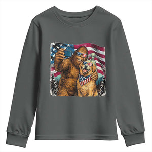 Funny Patriotic Bigfoot Golden Retriever Selfie Squad Youth Sweatshirt TS12 Dark Heather Print Your Wear