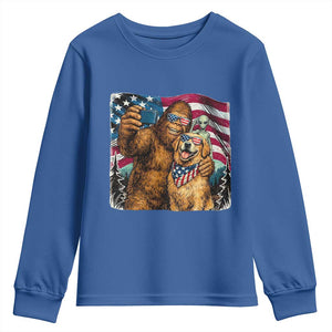 Funny Patriotic Bigfoot Golden Retriever Selfie Squad Youth Sweatshirt TS12 Royal Blue Print Your Wear