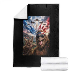 Patriotic Bigfoot 4th Of July Selfie Throw Blanket Funny USA Freedom Jet Fighter Graphic