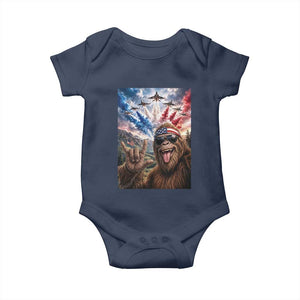 Patriotic Bigfoot 4th Of July Selfie Baby Onesie Funny USA Freedom Jet Fighter Graphic TS12 Navy Print Your Wear