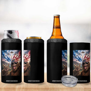 Patriotic Bigfoot 4th Of July Selfie 4 in 1 Can Cooler Tumbler Funny USA Freedom Jet Fighter Graphic