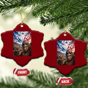 Patriotic Bigfoot 4th Of July Selfie Ceramic Ornament Funny USA Freedom Jet Fighter Graphic TS12 Print Your Wear
