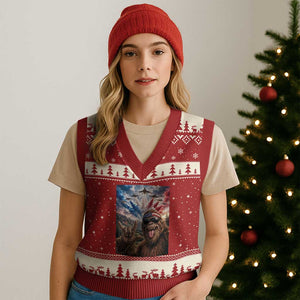 Patriotic Bigfoot 4th Of July Selfie V-Neck Knit Sweater Vest Funny USA Freedom Jet Fighter Graphic