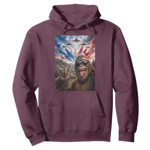 Patriotic Bigfoot 4th Of July Selfie Hoodie Funny USA Freedom Jet Fighter Graphic TS12 Maroon Print Your Wear