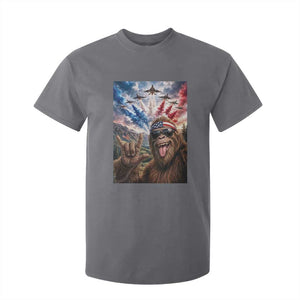 Patriotic Bigfoot 4th Of July Selfie T Shirt For Kid Funny USA Freedom Jet Fighter Graphic TS12 Charcoal Print Your Wear