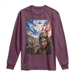 Patriotic Bigfoot 4th Of July Selfie Long Sleeve Shirt Funny USA Freedom Jet Fighter Graphic TS12 Maroon Print Your Wear