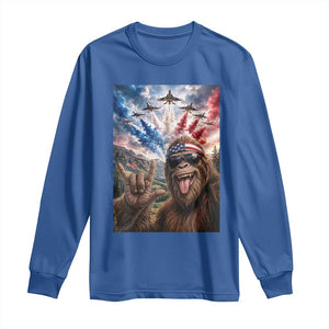 Patriotic Bigfoot 4th Of July Selfie Long Sleeve Shirt Funny USA Freedom Jet Fighter Graphic TS12 Royal Blue Print Your Wear