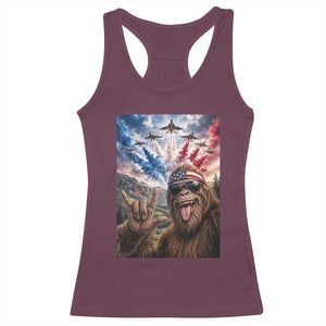 Patriotic Bigfoot 4th Of July Selfie Racerback Tank Top Funny USA Freedom Jet Fighter Graphic TS12 Maroon Print Your Wear