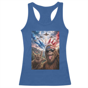Patriotic Bigfoot 4th Of July Selfie Racerback Tank Top Funny USA Freedom Jet Fighter Graphic TS12 Royal Blue Print Your Wear