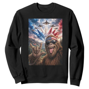 Patriotic Bigfoot 4th Of July Selfie Sweatshirt Funny USA Freedom Jet Fighter Graphic