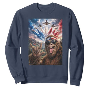 Patriotic Bigfoot 4th Of July Selfie Sweatshirt Funny USA Freedom Jet Fighter Graphic