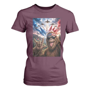 Patriotic Bigfoot 4th Of July Selfie T Shirt For Women Funny USA Freedom Jet Fighter Graphic