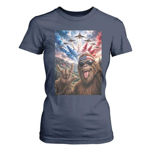Patriotic Bigfoot 4th Of July Selfie T Shirt For Women Funny USA Freedom Jet Fighter Graphic