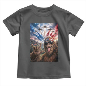 Patriotic Bigfoot 4th Of July Selfie Toddler T Shirt Funny USA Freedom Jet Fighter Graphic