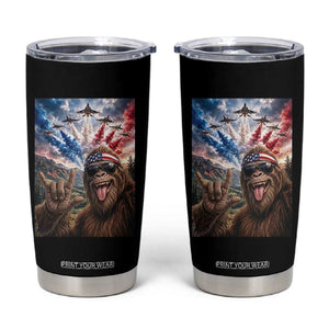 Patriotic Bigfoot 4th Of July Selfie Tumbler Cup Funny USA Freedom Jet Fighter Graphic TS12 Black Print Your Wear