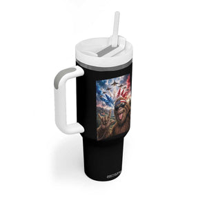 Patriotic Bigfoot 4th Of July Selfie Tumbler With Handle Funny USA Freedom Jet Fighter Graphic TS12 Print Your Wear