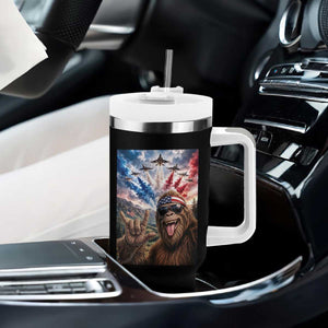 Patriotic Bigfoot 4th Of July Selfie Tumbler With Handle Funny USA Freedom Jet Fighter Graphic TS12 Print Your Wear