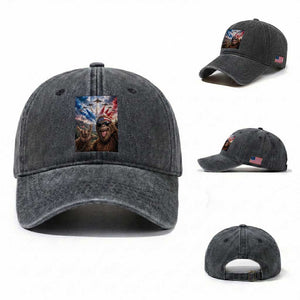 Patriotic Bigfoot 4th Of July Selfie Washed Cotton Baseball Cap Funny USA Freedom Jet Fighter Graphic TS12 Washed Cap Universal Fit Dark Gray Print Your Wear