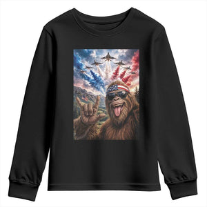 Patriotic Bigfoot 4th Of July Selfie Youth Sweatshirt Funny USA Freedom Jet Fighter Graphic TS12 Black Print Your Wear