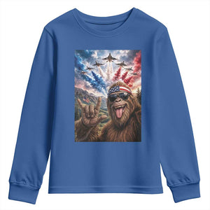 Patriotic Bigfoot 4th Of July Selfie Youth Sweatshirt Funny USA Freedom Jet Fighter Graphic TS12 Royal Blue Print Your Wear