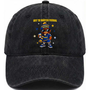 Funny Bosnia Teddy Bear Game Day Gift Washed Cotton Baseball Cap Off To Watch Fudbal