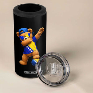 Funny Bosnia Teddy Bear Dabbing Fudbal Fan Gift 4 in 1 Can Cooler Tumbler