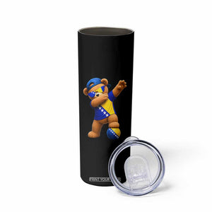 Funny Bosnia Teddy Bear Dabbing Fudbal Fan Gift Skinny Tumbler