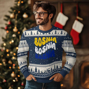 Groovy Retro Bosnia Ugly Christmas Sweater Proud Bosnian Balkan Heritage Gift