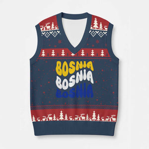 Groovy Retro Bosnia V-Neck Knit Sweater Vest Proud Bosnian Balkan Heritage Gift