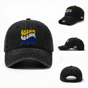Groovy Retro Bosnia Washed Cotton Baseball Cap Proud Bosnian Balkan Heritage Gift