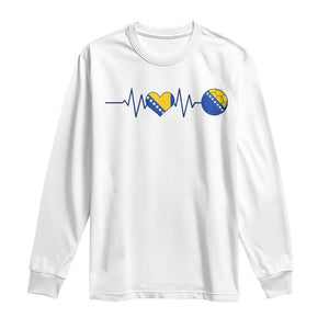 Bosnian Fudbal Heartbeat Long Sleeve Shirt Bosnia And Herzegovina Soccer Fan Gift
